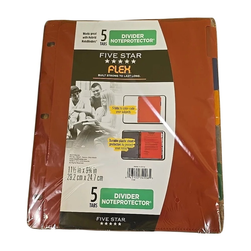 Five Star Flex Note Protector‎ 5 Tab Dividers School Supplies Organizer